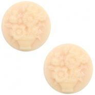 Cabochon base cammei 20 mm con disegno mazzo di fiori pesca chiaro - beige
