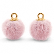 Ciondoli pon pon di finta pelliccia 12 mm con anellino rosa vintage - oro