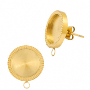 Polaris Steel in acciaio inossidabile orecchini con castone per cabochon 12 mm con anellino oro
