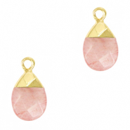 Ciondoli in pietra naturale rosa fiore-oro