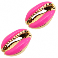 Perline di conchiglia ciprea met&agrave; rosa shocking-met&agrave; oro