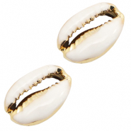 Perline di conchiglia ciprea met&agrave; bianco-met&agrave; oro