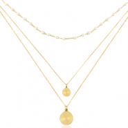 Collane in acciaio inossidabile triplo giro moneta & perla oro