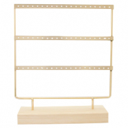 Espositore per bigiotteria con supporto di legno per orecchini 3 file con supporto di legno naturale-oro