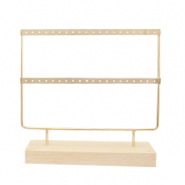 Espositore per bigiotteria con supporto di legno per orecchini 2 file con supporto di legno naturale-oro