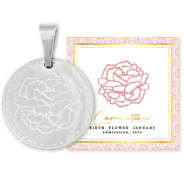Mix & Match ciondoli in acciaio inossidabile 15 mm Birth flower January-Carnation argento