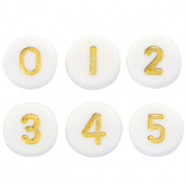 Perline alfabeto in acrilico misto numeri bianco-oro