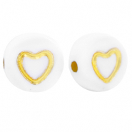 Perline alfabeto in acrilico cuoricino bianco-oro