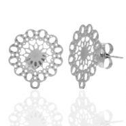Orecchini in acciaio inossidabile fiore bohemien con anellino argento