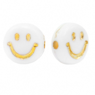 Perline alfabeto in acrilico smiley bianco-oro