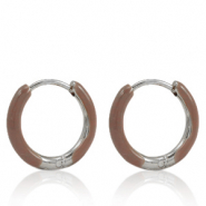 Orecchini in acciaio inossidabile a cerchio smalto 14mm marrone palissandro-argento