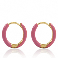 Orecchini in acciaio inossidabile a cerchio smalto 14mm rosa thulian-oro