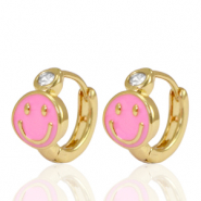 Metallo TQ in ottone orecchini a cerchio smiley rosa cristallo-oro