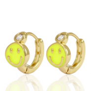 Metallo TQ in ottone orecchini a cerchio smiley giallo cristallo-oro