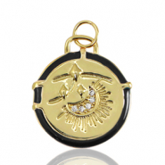 Metallo TQ in ottone ciondolo luna smalto oro-nero