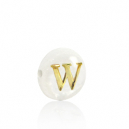 Perline di conchiglia lettera W oro-bianco (colore naturale)