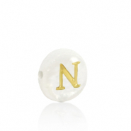 Perline di conchiglia lettera N oro-bianco (colore naturale)