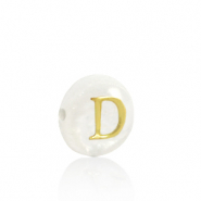 Perline di conchiglia lettera D oro-bianco (colore naturale)