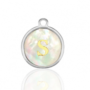 Ciondoli in acciaio inossidabile 12mm conchiglia lettera S bianco (colore naturale)-argento