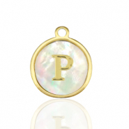 Ciondoli in acciaio inossidabile 12mm conchiglia lettera P bianco (colore naturale)-oro