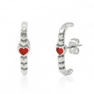 Componenti di metallo DQ orecchini cuore argento antico-rosso (privo di nichel)