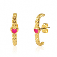 Componenti di metallo DQ orecchini cuore oro-rosa fucsia neon (privo di nichel)