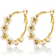 Orecchini in acciaio inossidabile a cercio fiore 35mm oro-bianco