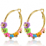 Orecchini in acciaio inossidabile a cercio fiore 35mm oro-multicolore