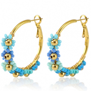 Orecchini in acciaio inossidabile a cercio fiore 35mm oro-blu