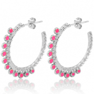 Orecchini in acciaio inossidabile a cercio 30mm argento-magenta