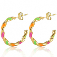 Orecchini in acciaio inossidabile neon multicolore rosa arancio verde-oro