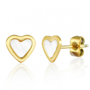 Orecchini in acciaio inossidabile cuore oro-bianco perlato