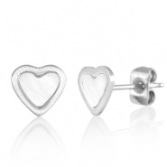 Orecchini in acciaio inossidabile cuore argento-bianco perlato