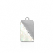 Ciondoli in acciaio inossidabile conchiglia rettangolo argento-bianco (colore naturale)
