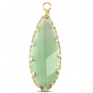 Pendenti di vetro Crystal Glass ovale verde mela-oro