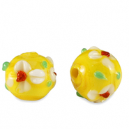 Perline di vetro dipinte a mano fiore giallo-bianco