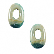 Perline di ceramica greca DQ ovale verde menta-turchese
