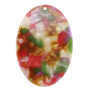 Pendenti in resina ovale multicolore rosa-verde