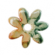 Perline di ceramica greca DQ fiore verde chiaro-arancione
