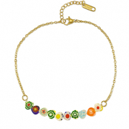 Cavigliere in acciaio inossidabile millefiori oro-multicolore