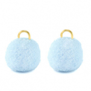 Ciondoli pon pon 10mm con anellino oro-blu carolina