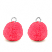 Ciondoli pon pon 10mm con anellino argento-rosa hot