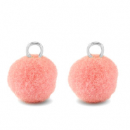 Ciondoli pon pon 10mm con anellino argento-rosa