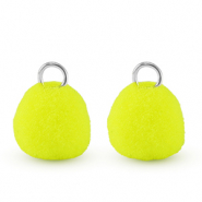 Ciondoli pon pon 10mm con anellino argento-giallo neon