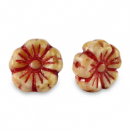 Perline Rep. Ceca fiore 9mm rosso-marrone mandorla