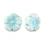 Perline Rep. Ceca fiore 9mm blu chiaro metallico-bianco