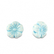 Perline Rep. Ceca fiore 7mm blu chiaro metallico-bianco