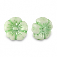 Perline Rep. Ceca fiore 9mm verde pallido metallico-bianco