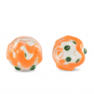 Perline di vetro dipinte a mano 14mm trasparente-verde arancio