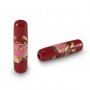 Perline di vetro tubo fiore porto rosso-rosso rosa
